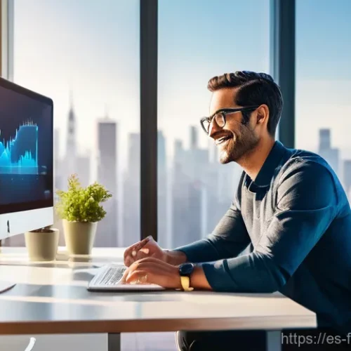 인공지능 기반 금융 상담 - **Prompt:** A diverse adult individual, comfortably dressed in casual-smart attire, sits at a modern...