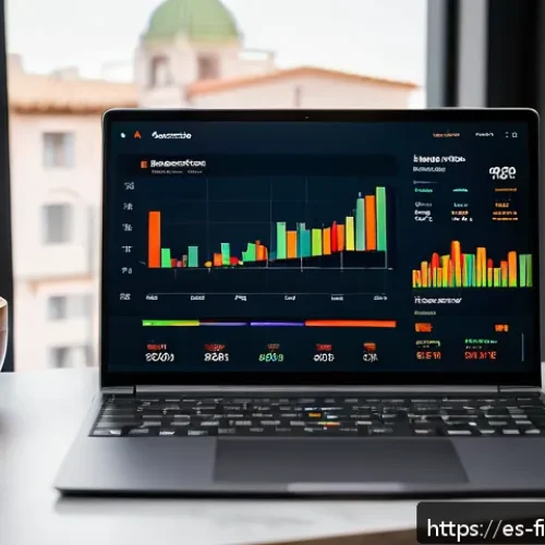 핀테크 분석 툴 개발 - A sleek fintech dashboard interface displayed on a modern laptop screen in a cozy home office settin...