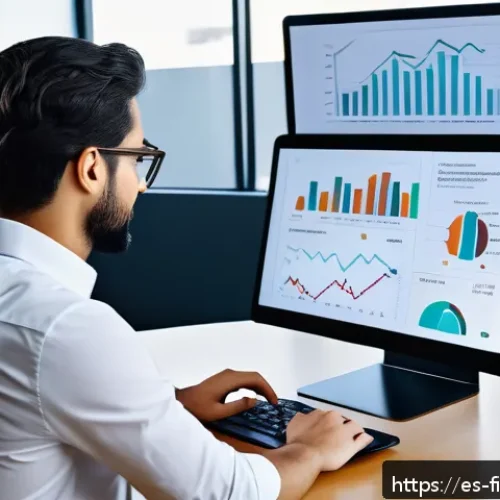 로보 어드바이저와 AI 비교 - A modern digital workspace showing a young Spanish professional analyzing financial data on multiple...